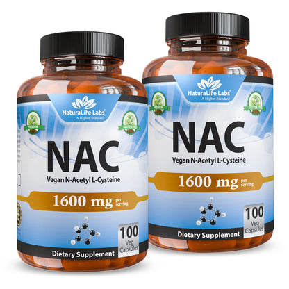 NaturaLife Labs N-Acetyl-L-Cysteine (NAC) 1600 mg – 100 Capsules, Non-GMO & Gluten-Free (2 Pack) (2)