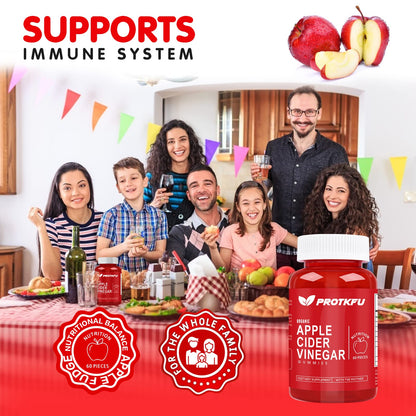ProTKFU Apple Cider Vinegar Gummies, 120 Count Max Strength 1000mg ACV Gummies with Vitamin B12 & B6, for Metabolism, Digestion, Detox, Gut & Immune Health