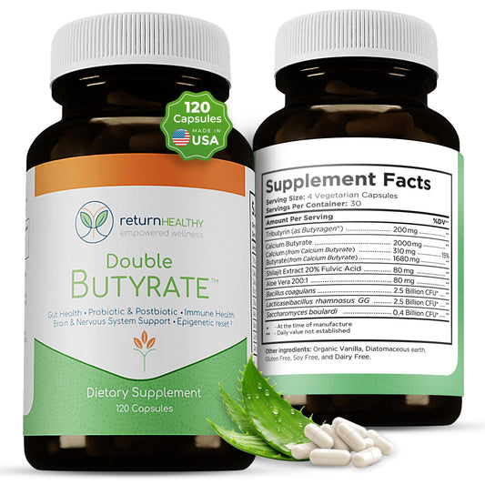 Return Healthy Double Butyrate Gut Health Supplement | Probiotic & Postbiotic Digestive Supplements for Gut Support | Enhances Immune, Brain,