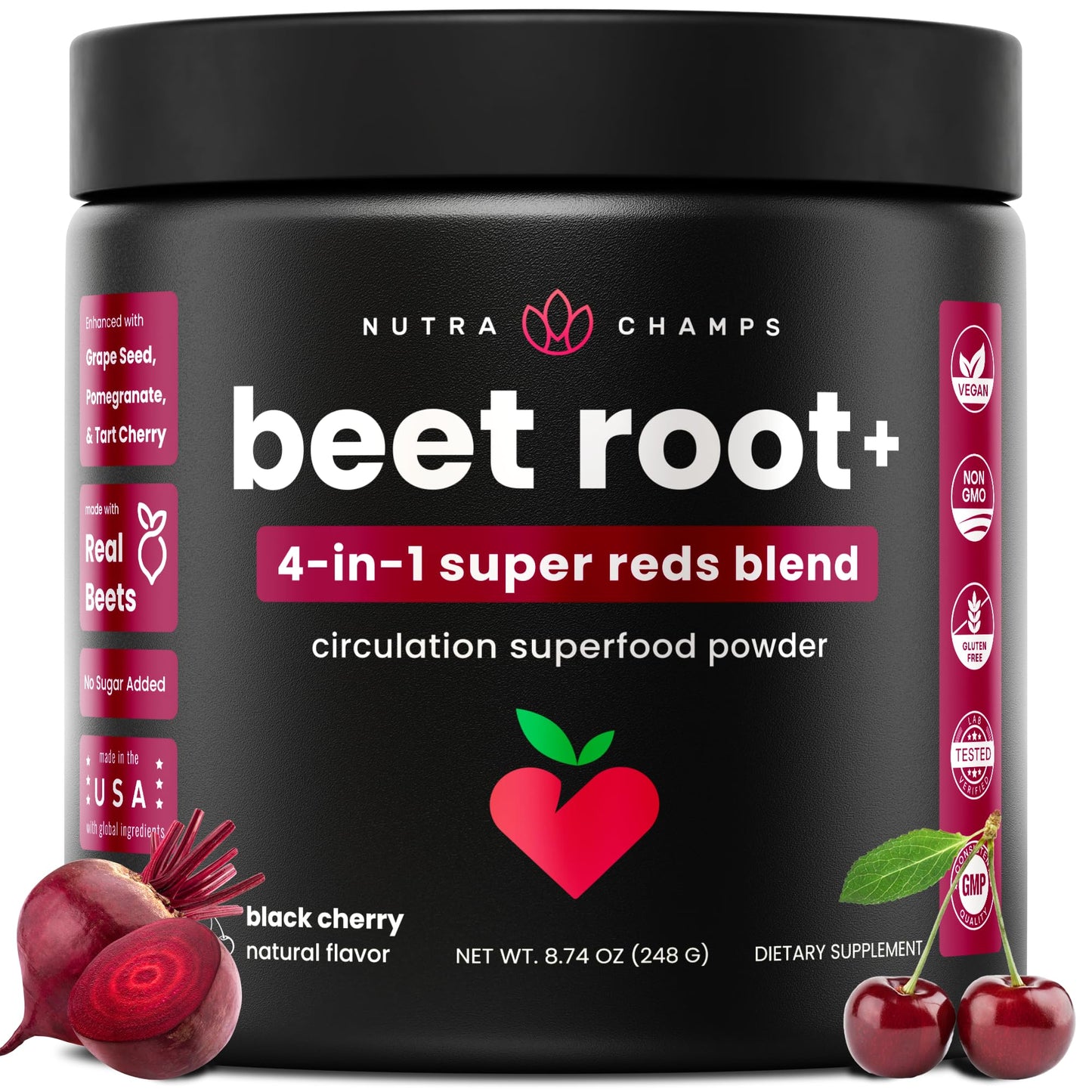 NutraChamps Beet Root Powder Circulation Supplement, Superfood Powder Nitric Oxide with Beetroot Juice, Super Reds & Grape Seed Extract