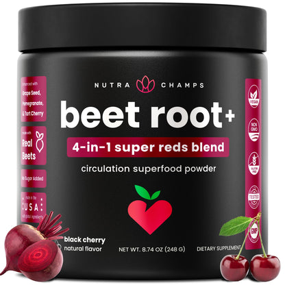 NutraChamps Beet Root Powder Circulation Supplement, Superfood Powder Nitric Oxide with Beetroot Juice, Super Reds & Grape Seed Extract