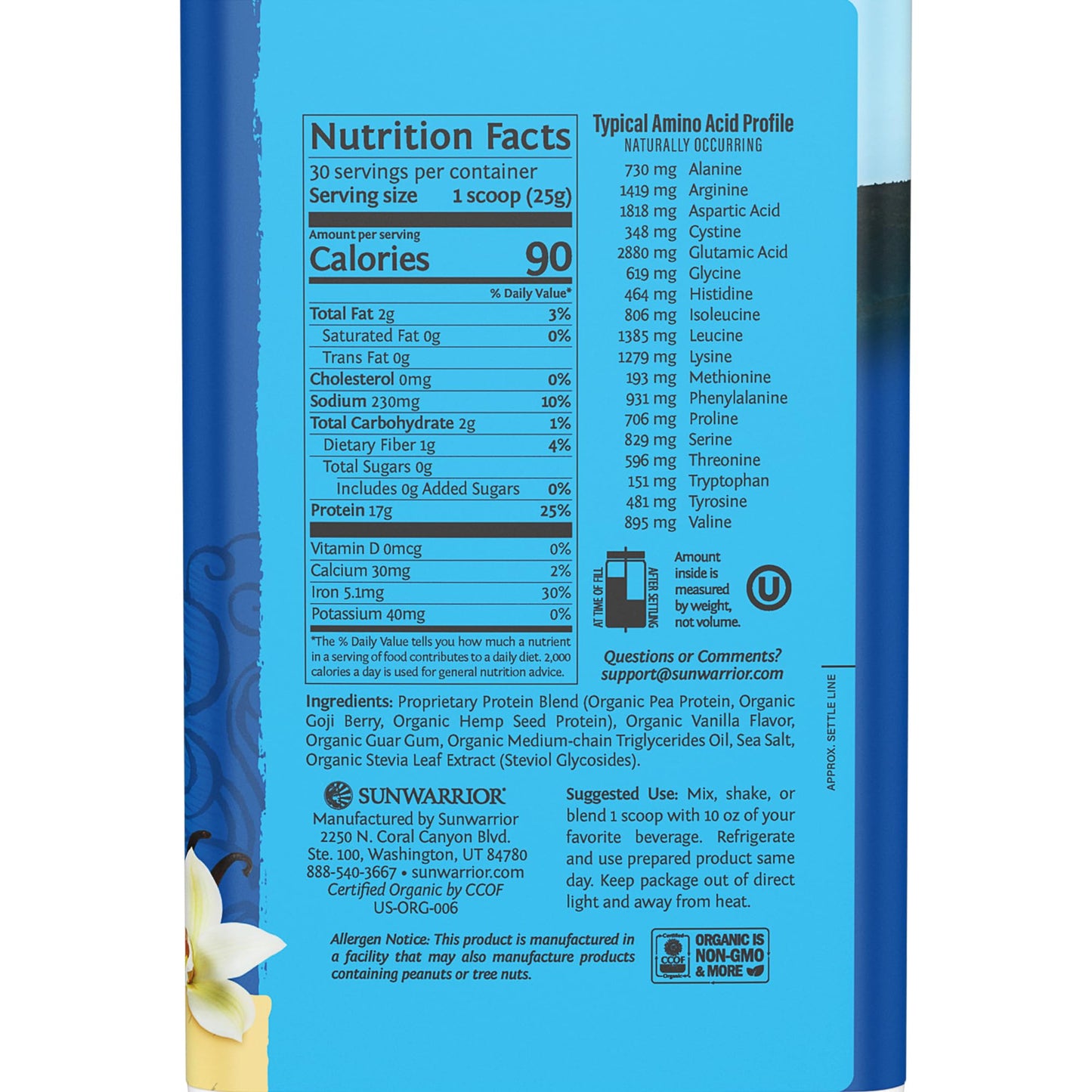 Sunwarrior Vegan Protein Powder Organic Plant-Based Protein | BCAA Amino Acids Hemp Seed Plant Protein | Soy Free Dairy Free Gluten Free Synthetic Free Non-GMO