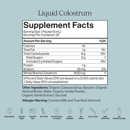 CYMBIOTIKA Liquid Colostrum, 1.5g Full Spectrum Colostrum, Grass-Fed Bovine Colostrum for Gut Health, Immune Support, Skin & Recovery