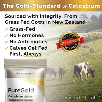PureGold - Bovine Colostrum Powder - 100% Pure New Zealand Grass Fed, Supports Gut Health, Skin, Hair, & Immunity