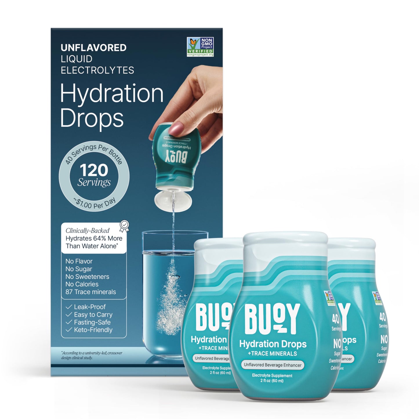 Buoy Electrolyte Drops | 120 Servings | No Sugar, No Sweeteners | 87+ Trace Minerals, Vitamins & Antioxidants | Subtle Mineral Taste