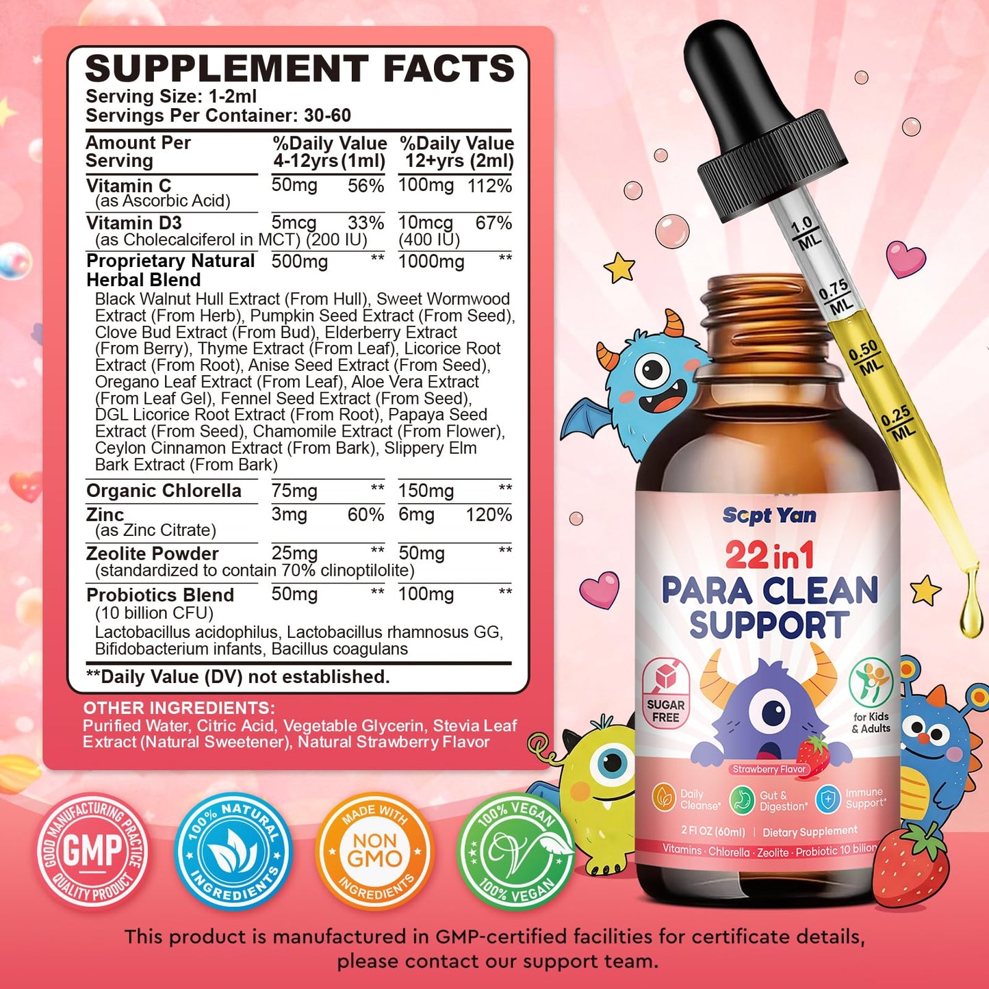 SEPT YAN 22 in 1 Parasite Cleanse for Humans & Kids, Herbal Gut Cleanse Liquid Drops with Wormwood, Black Walnut, Clove, Chlorella, Oregano,