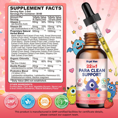 SEPT YAN 22 in 1 Parasite Cleanse for Humans & Kids, Herbal Gut Cleanse Liquid Drops with Wormwood, Black Walnut, Clove, Chlorella, Oregano,