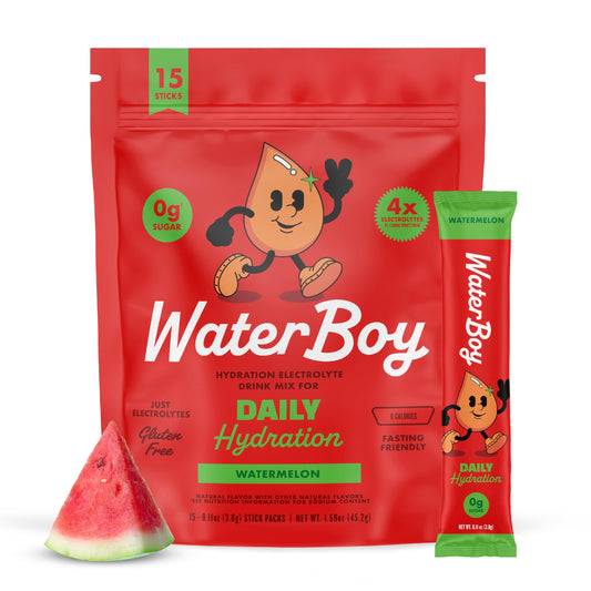 Waterboy Daily Hydration | 1,570mg Electrolyte Powder Packets | No Sugar, All Natural, Gluten Free, Zero Calories | 15 Drink Stick Mixes (Watermelon)