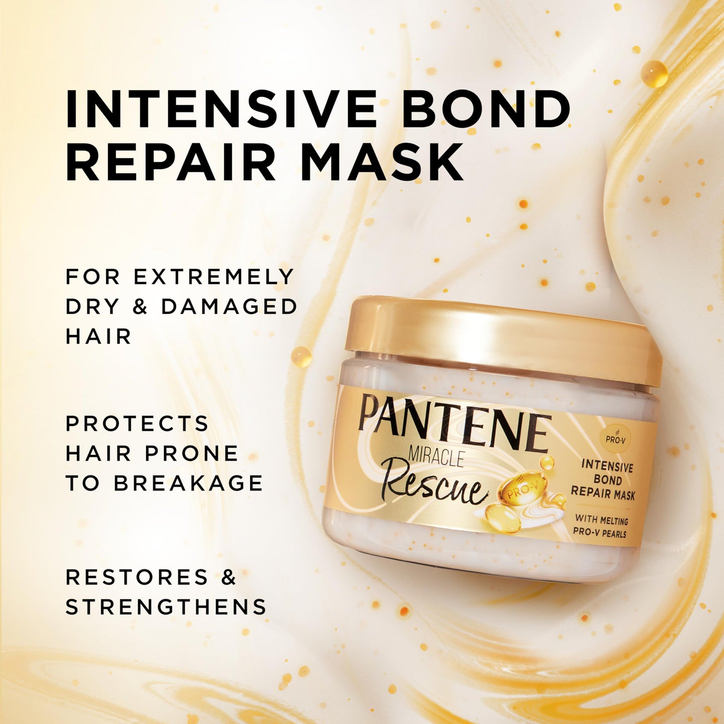 Pantene Miracle Rescue Hair Mask, Intensive Bond Repair with Melting Pro-V Pearls, Melts Away Damage, Builds Bonds, Strengthens Against Damage,