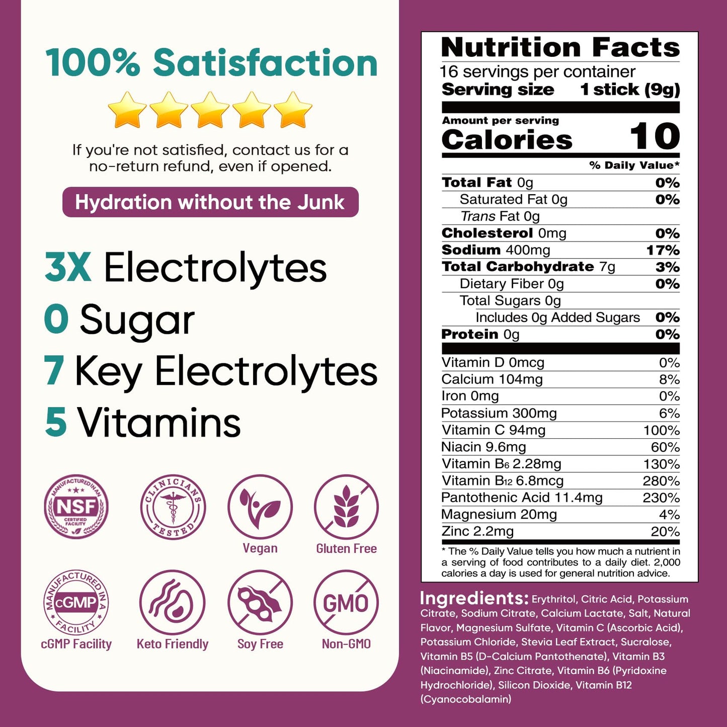 Venture Pal Sugar Free Electrolyte Powder Packets - Liquid Daily IV Drink Mix for Rapid Hydration & Party Recovery | 5 Vitamins & 7 Electrolytes| Keto Friendly