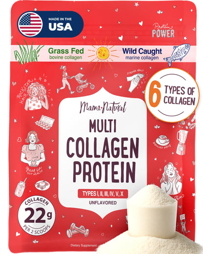 Multi Collagen Protein Powder Type I II III IV V X - Unflavored & Hydrolyzed 16Oz Pure Collagen Peptides Powder - Grass Fed Beef, Wild Fish Marine