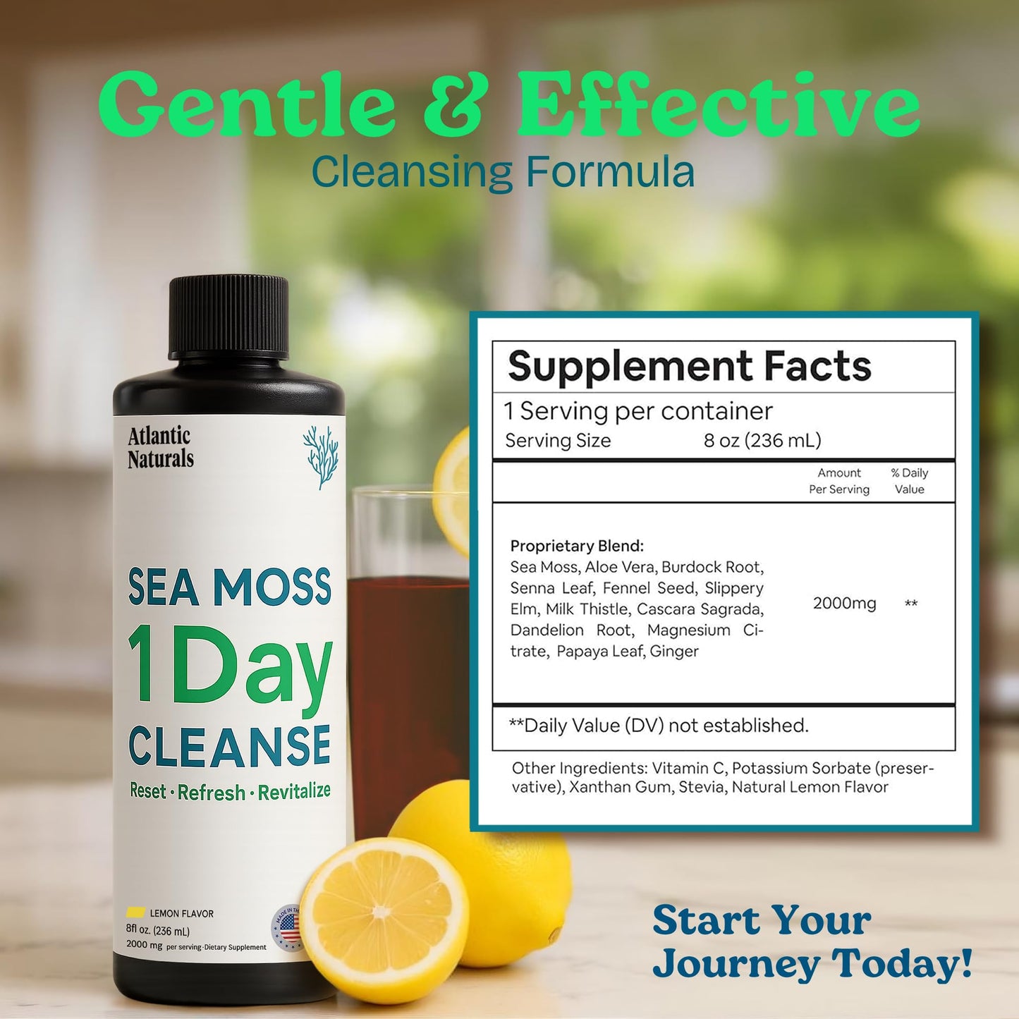 Atlantic Naturals - 1 Day Colon Cleanse Full Body Detox Drink - Sea Moss Supplement for Women & Men, Gut Health, Kidney & Liver Immune Energy Enhancer
