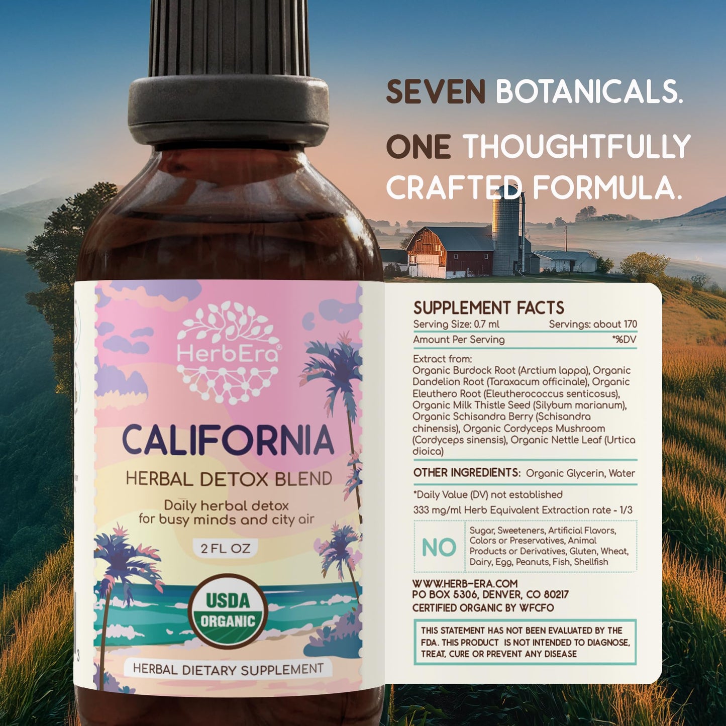 HerbEra California Herbal Detox Blend - USDA Organic Extract, Made in USA | Immune & Liver Support Liquid Drops | Burdock, Dandelion Root