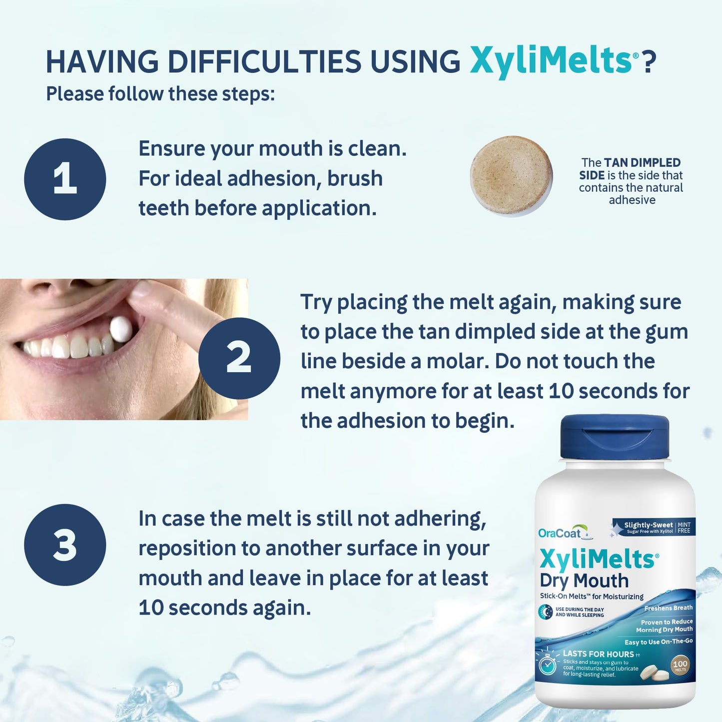 Oracoat XyliMelts for Dry Mouth Night Time or Day - Moisturizing Dry Mouth Adhering Discs, Sugar Free with Xylitol, 100 Count,