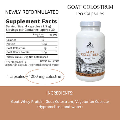 Mt. Capra Goat Colostrum | for Healthy Immune System, Gut, and Athletic Performance | Grass-Fed, High in Immunoglobulins | 30 Servings - 120 Capsules