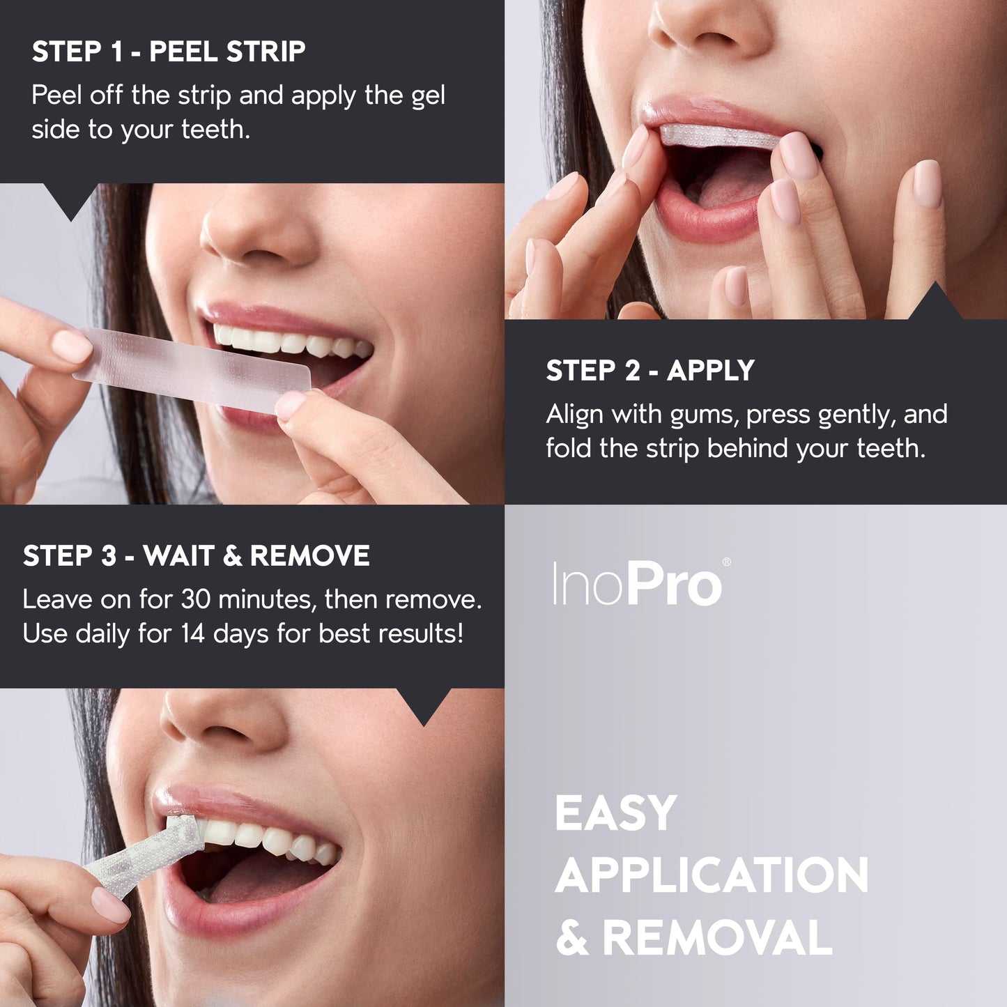 InoPro Natural Teeth Whitening Strips Kit 14 Treatments - Sensitive Teeth Whitener, Peroxide Free with Papain, Bromelain, Coconut Oil