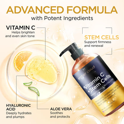 Vitamin C Serum for Face with Stem Cells Hyaluronic Acid Aloe Vera Vitamin E Anti-Aging Face Serum Supports Skin Health & Even Tone