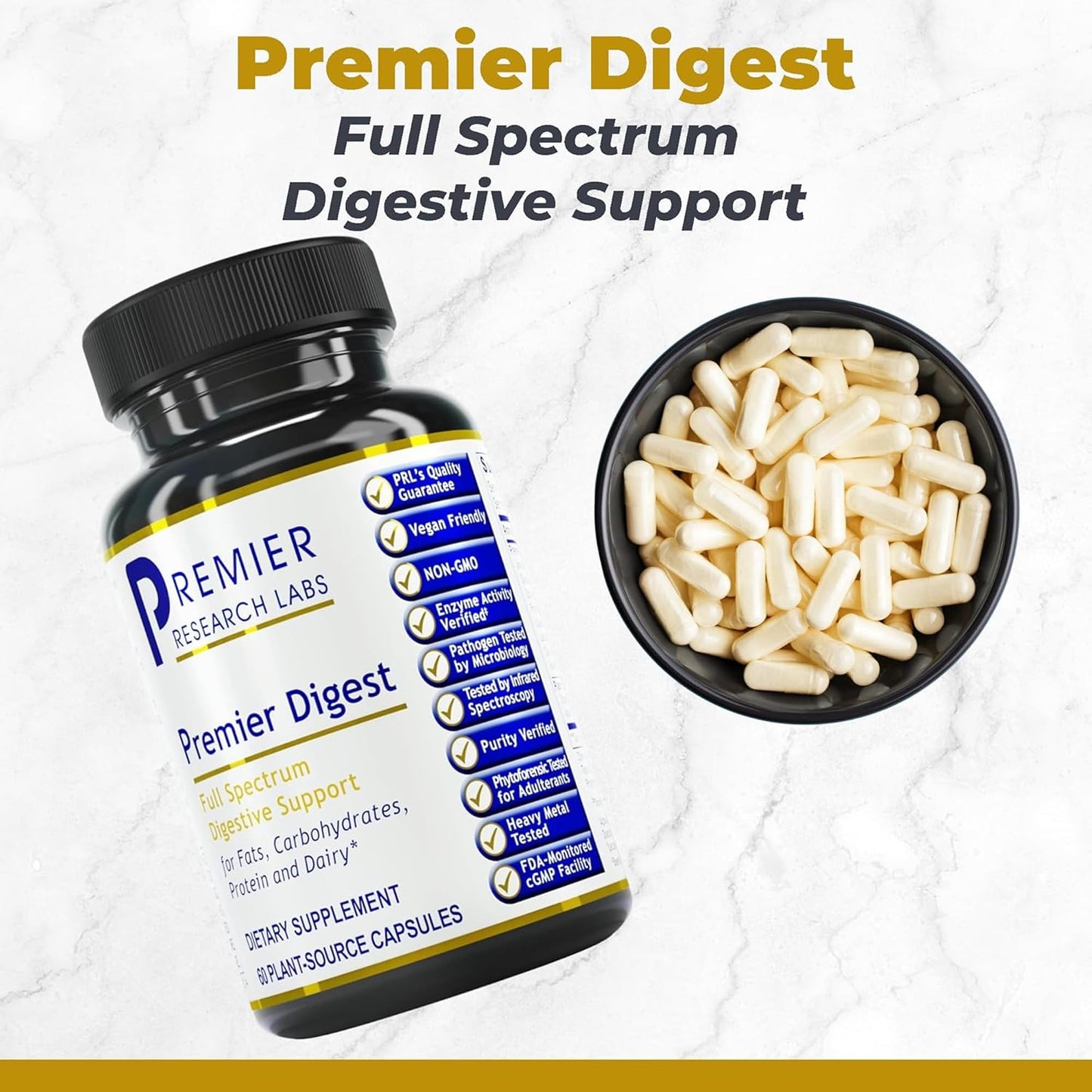 Premier Research Labs Active Digestive Enzymes with Probiotic and Prebiotics - Promotes Full-Spectrum Digestive Support - with Amylase, Protease & Lipase