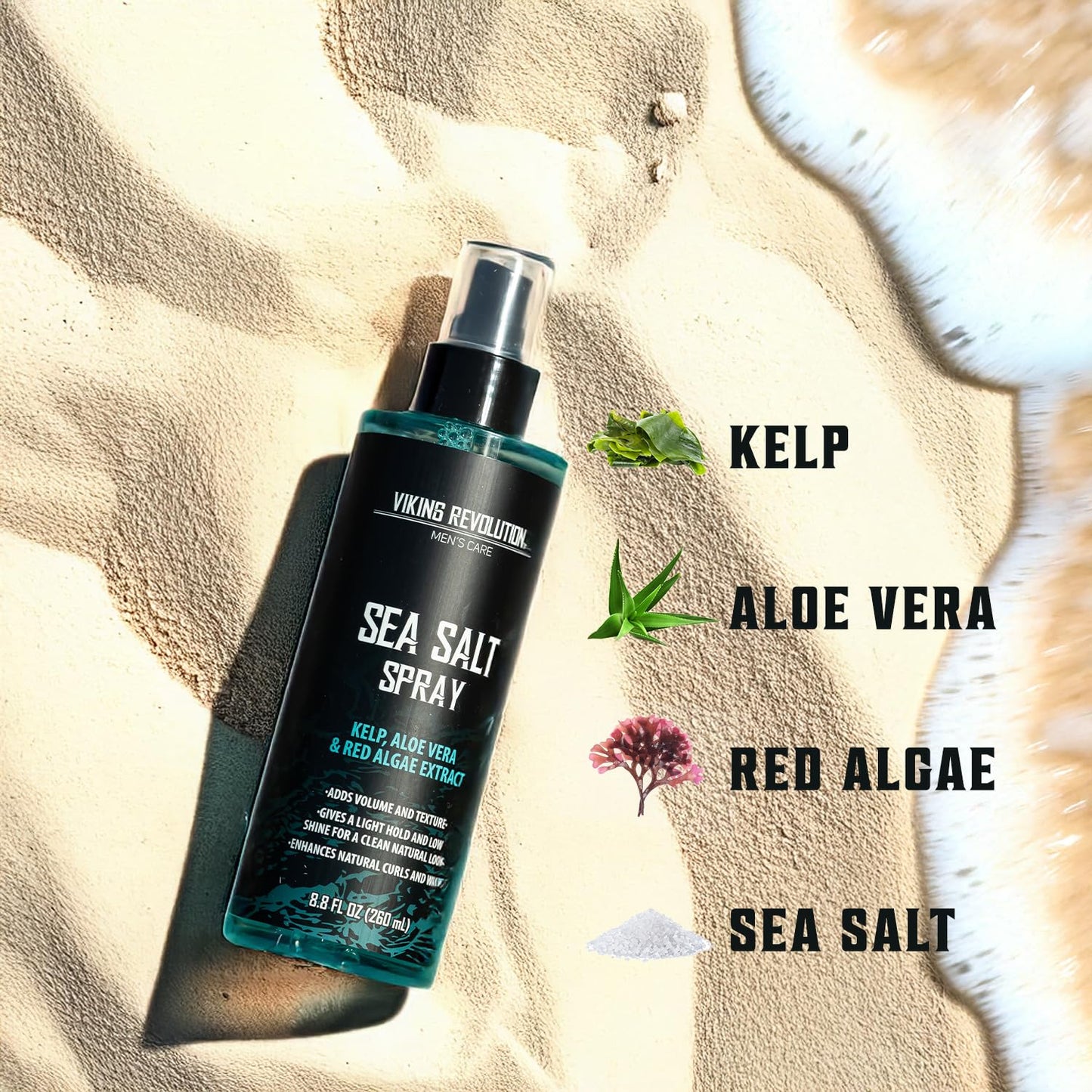 Viking Revolution Sea Salt Spray for Men - Hair Texturizing Spray with Kelp, Aloe Vera and Red Algae Extract - Surf Sprays to Add Volume