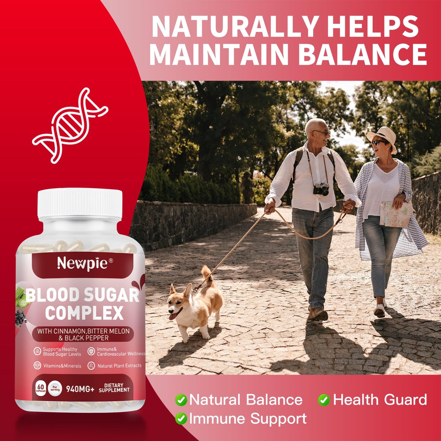 Blood Sugar Complex Supplement – Natural with 20 Active Herbs and Vitamins, Including Cinnamon, Bitter Melon, Black Pepper, Licorice, Vegan, Non-GMO, Gluten-Free, 60 Capsules