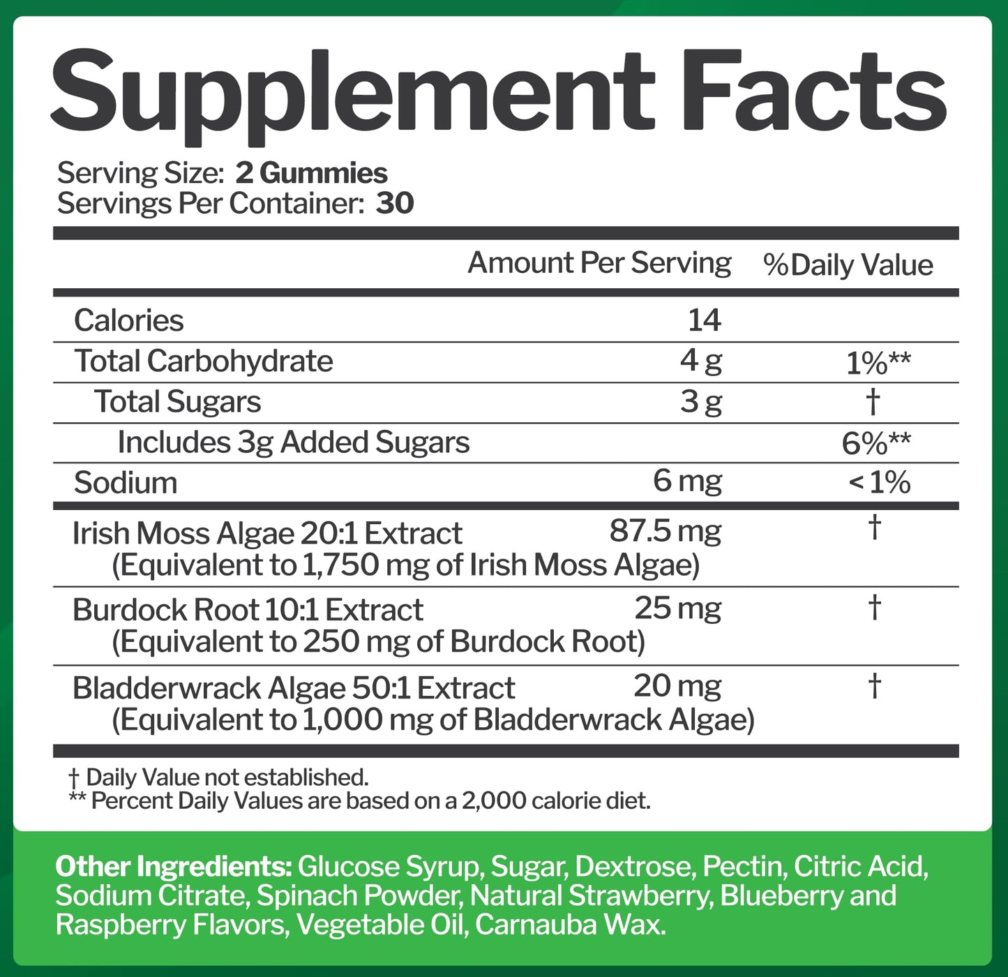 Sea Moss 3000mg Gummies with Bladderwrack and Burdock Root - Natural Irish Sea Moss Superfood for Immune, Thyroid and Detox Support - Extra Strength