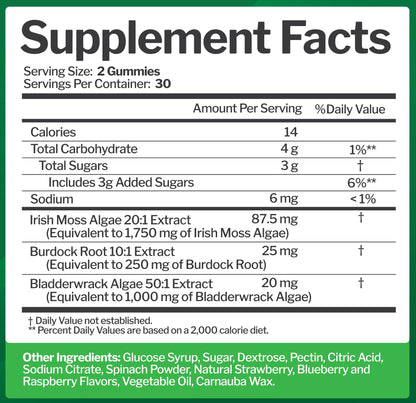 Sea Moss 3000mg Gummies with Bladderwrack and Burdock Root - Natural Irish Sea Moss Superfood for Immune, Thyroid and Detox Support - Extra Strength
