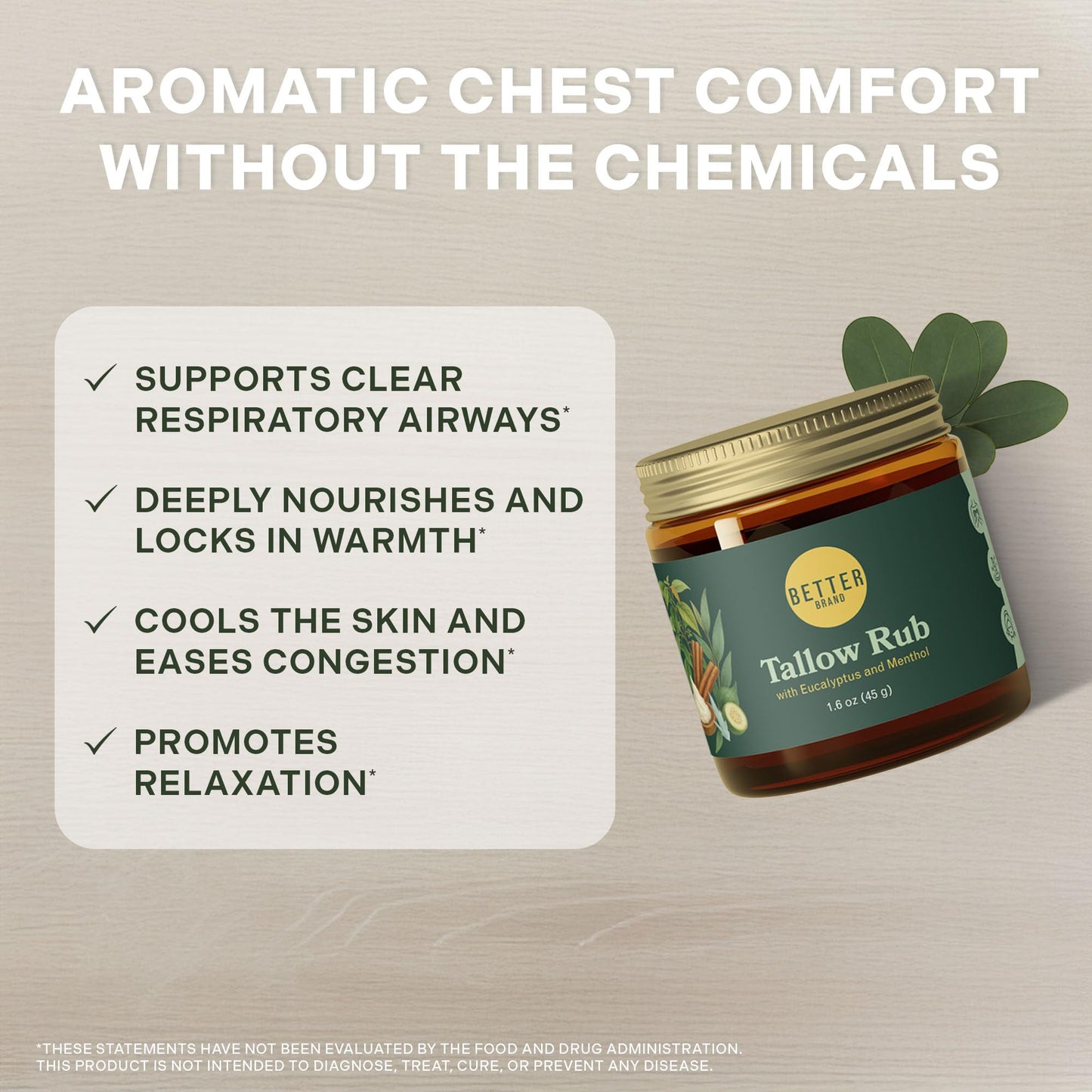 Betterbrand Petroleum-Free Medicated Tallow Rub – Natural Vapor Rub Alternative with Menthol & Eucalyptus - Grass-Fed Tallow Balm for Chest Congestion Relief - 1.6oz BetterbrandBuy Supplements Australia