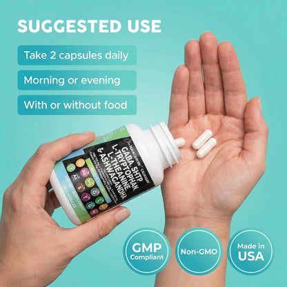 Clean Nutraceuticals GABA 750mg 5 HTP 200mg L Tryptophan 500mg L Theanine 200mg Ashwagandha SAM-e L-Glycine - Mood Support Vitamins for Women and Men with L-Tyrosine 5-HTP