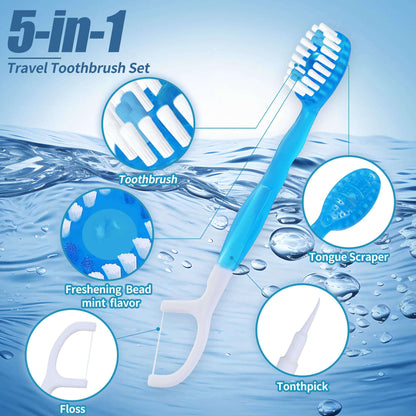 36 Pack Mini Disposable Toothbrushes – 5-in-1 Prepasted Travel Toothbrush with Toothpaste Floss & Pick for Hotel Camping Flight Car Guest Use