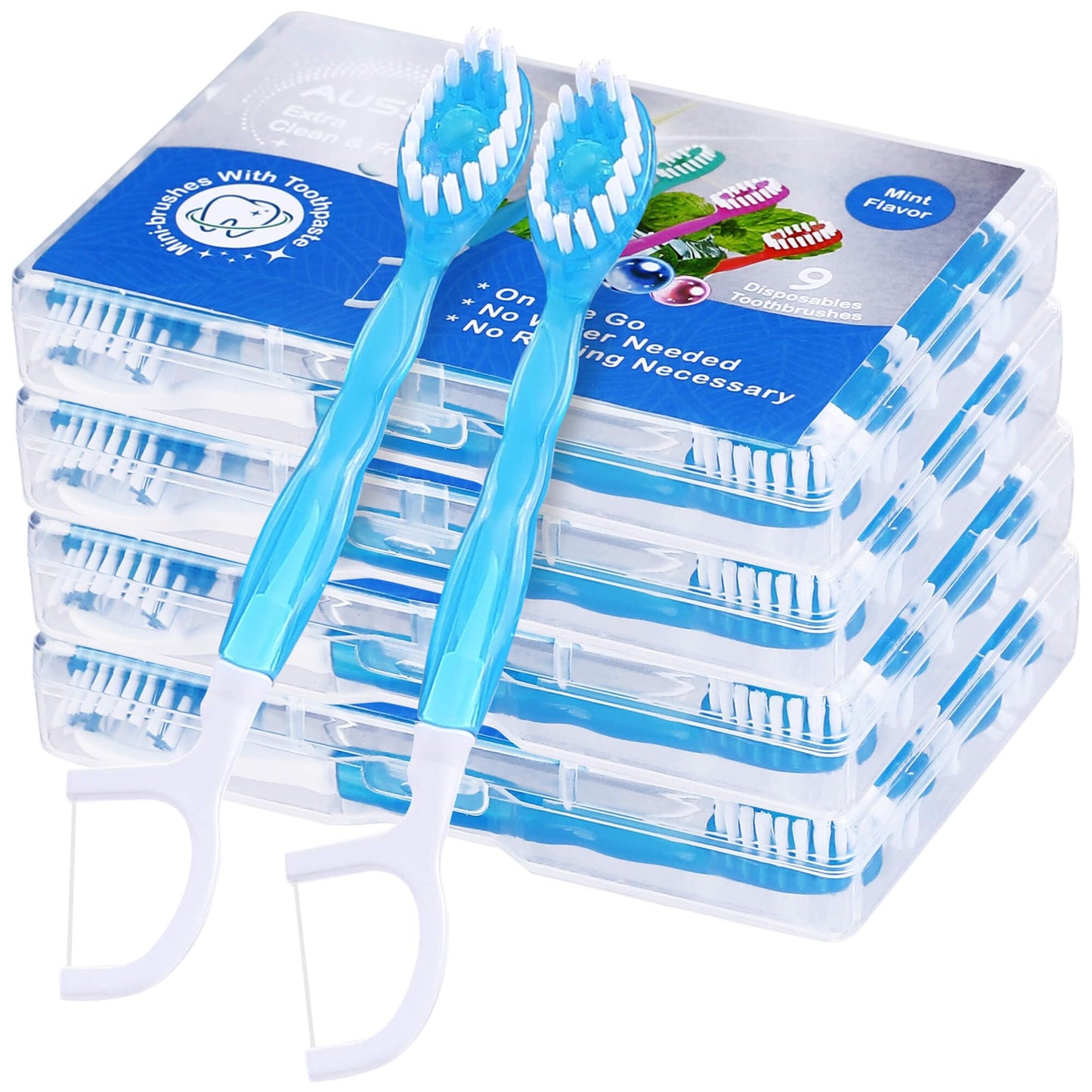 36 Pack Mini Disposable Toothbrushes – 5-in-1 Prepasted Travel Toothbrush with Toothpaste Floss & Pick for Hotel Camping Flight Car Guest Use