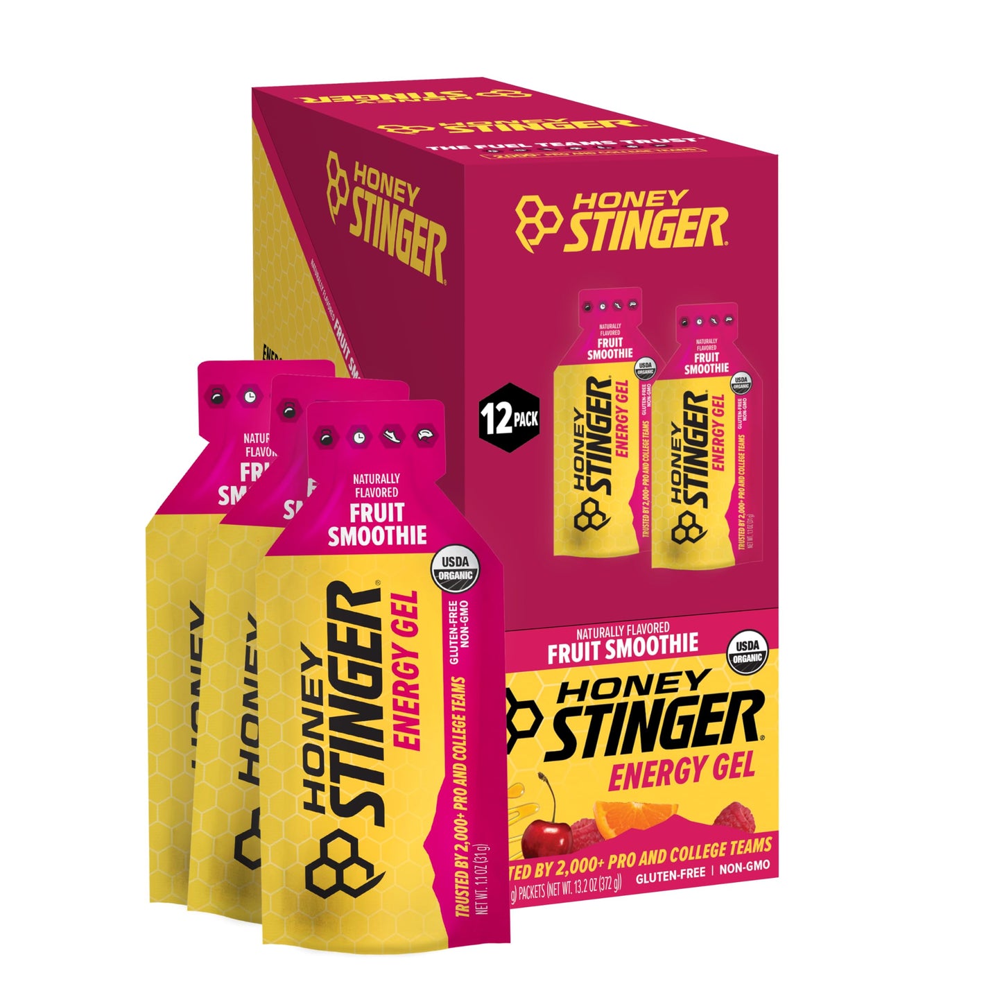Honey Stinger Organic Fruit Smoothie Energy Gel, Gluten Free & Caffeine Free, for Exercise, Running and Performance, Sports Nutrition for Home & Gym,