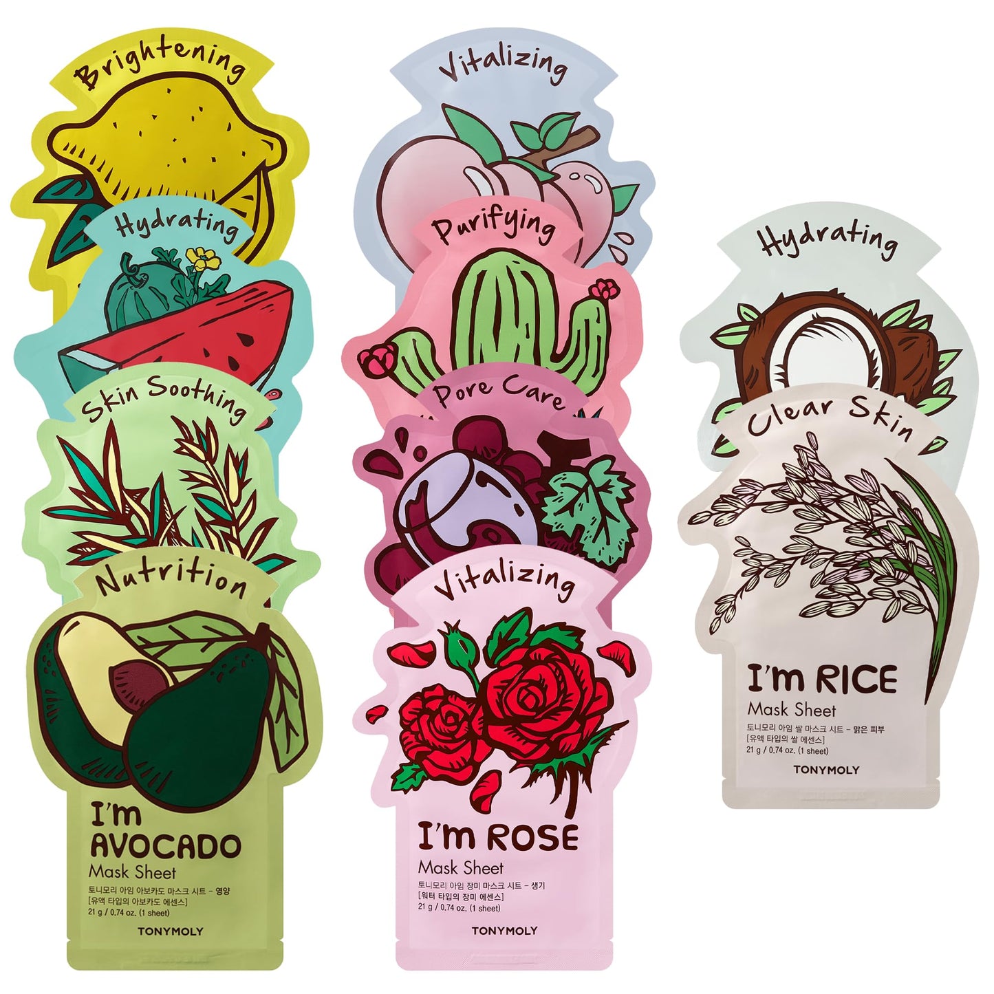 TONYMOLY I’m Sheet Mask Gift Set – Korean Face Mask Variety Pack with Hydrating & Vitamin Essences, 10 Pack