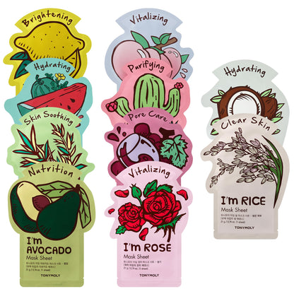 TONYMOLY I’m Sheet Mask Gift Set – Korean Face Mask Variety Pack with Hydrating & Vitamin Essences, 10 Pack