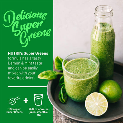 Nutrii Organic Green Immunity Superfood Powder - Soothes Digestion, Boosts Healthy Vitality and Energy. Fast Acting Formula with Probiotics, Enzymes,