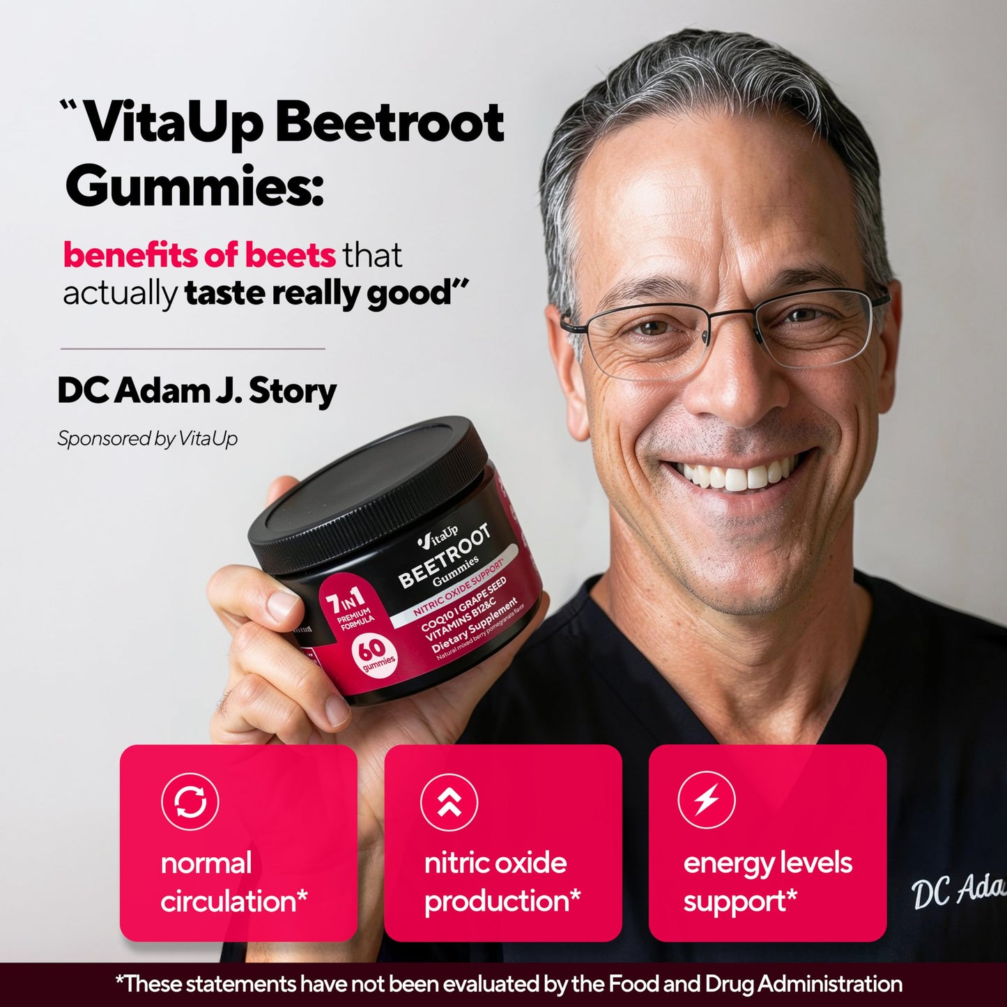VitaUp Beet Root Gummies – Beetroot Gummies with CoQ10, Grape Seed, Vitamin C, B12 & B3 – Nitric Oxide Gummies for Circulation Support – Beet Supplement for Energy