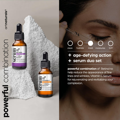 Vitamin C Serum Skin Care 2-Piece Set: Includes Retinol – Anti-Aging, Skin Brightening, Hydrating, Wrinkle Reduction, Dark Spot Corrector (1 Fl Oz (Pack of 2))