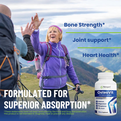OsteoVit 5-in-1 Calcium 120 tabs Multivitamin: Calcium, Magnesium, Phosphorus, Vitamin D3 & A - Bone Strength & Flexibility*, Non-GMO Gluten Free