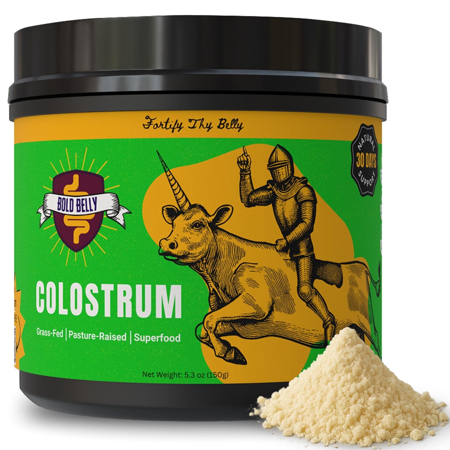Bold Belly Colostrum Powder Supplement - Whole Cream Bovine Colostrum for Gut & Immune Support, Grass-Fed USA Cows, Cold-Processed