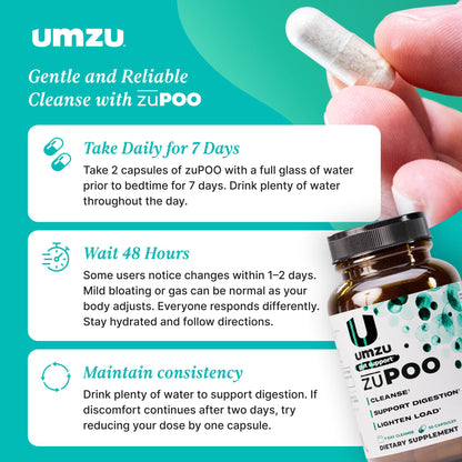 UMZU zuPOO Gut Cleanse Detox, 30 Capsules – 7-Day Natural Colon Cleanse with Cascara Sagrada & Magnesium Citrate – Vegan, Non-GMO