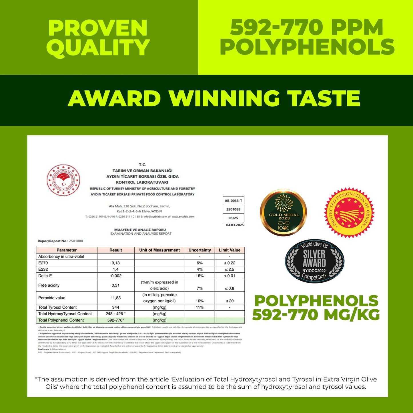 Polyphenol Rich Olive Oil Extra Virgin by Zest Delites, Up To 770 mg/kg High Polyphenol Olive Oil, Cold Pressed EVOO, Heart & Immunity Support, Single Origin