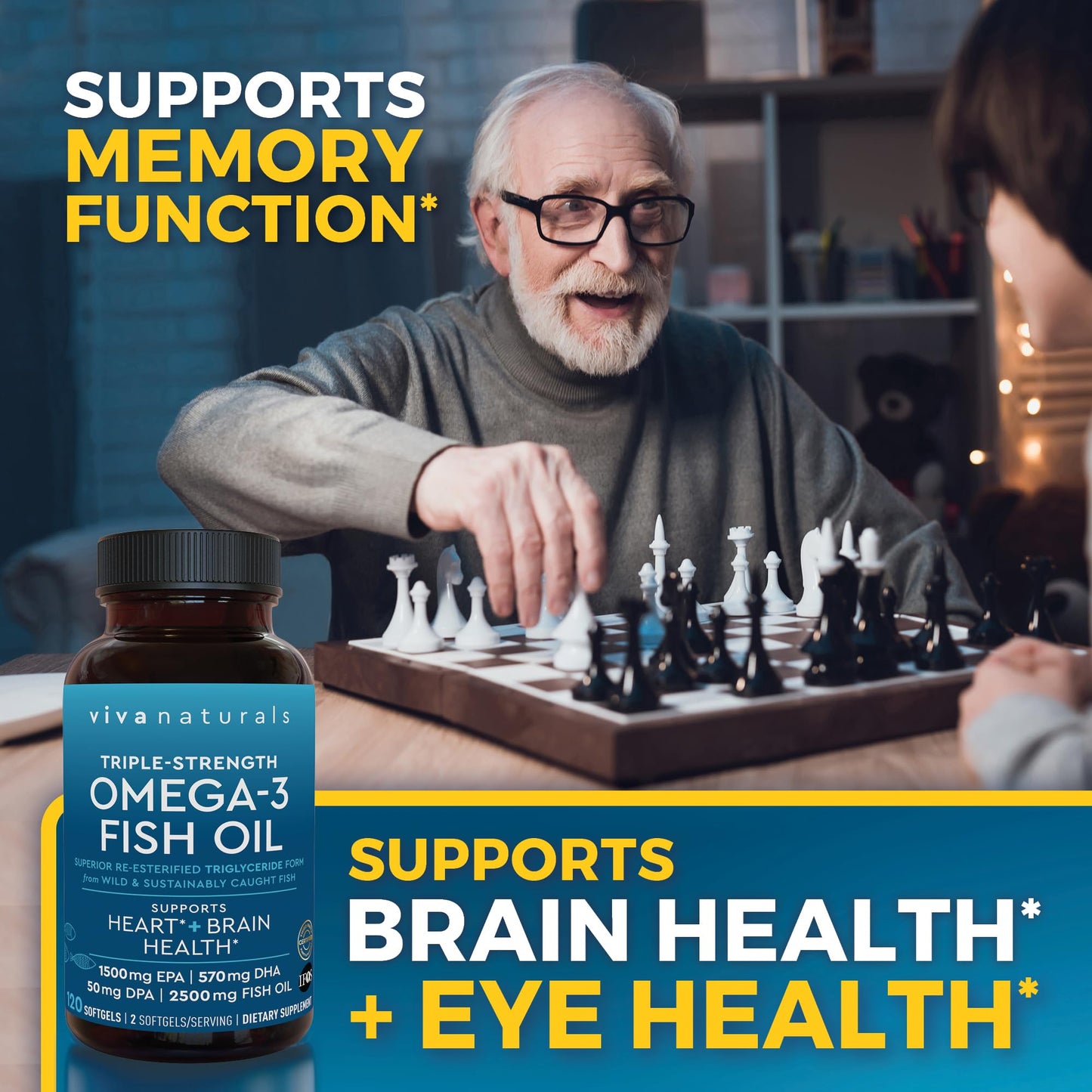 Viva Naturals Omega 3 Fish Oil Supplement for Women and Men - 2500 mg Triple Strength Fish Oil per Serving with Omega 3 Fatty Acids Including EPA, DHA DPA