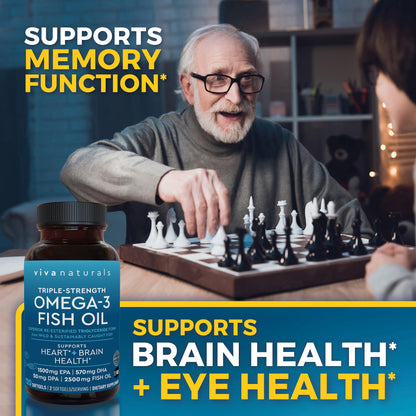 Viva Naturals Omega 3 Fish Oil Supplement for Women and Men - 2500 mg Triple Strength Fish Oil per Serving with Omega 3 Fatty Acids Including EPA, DHA DPA