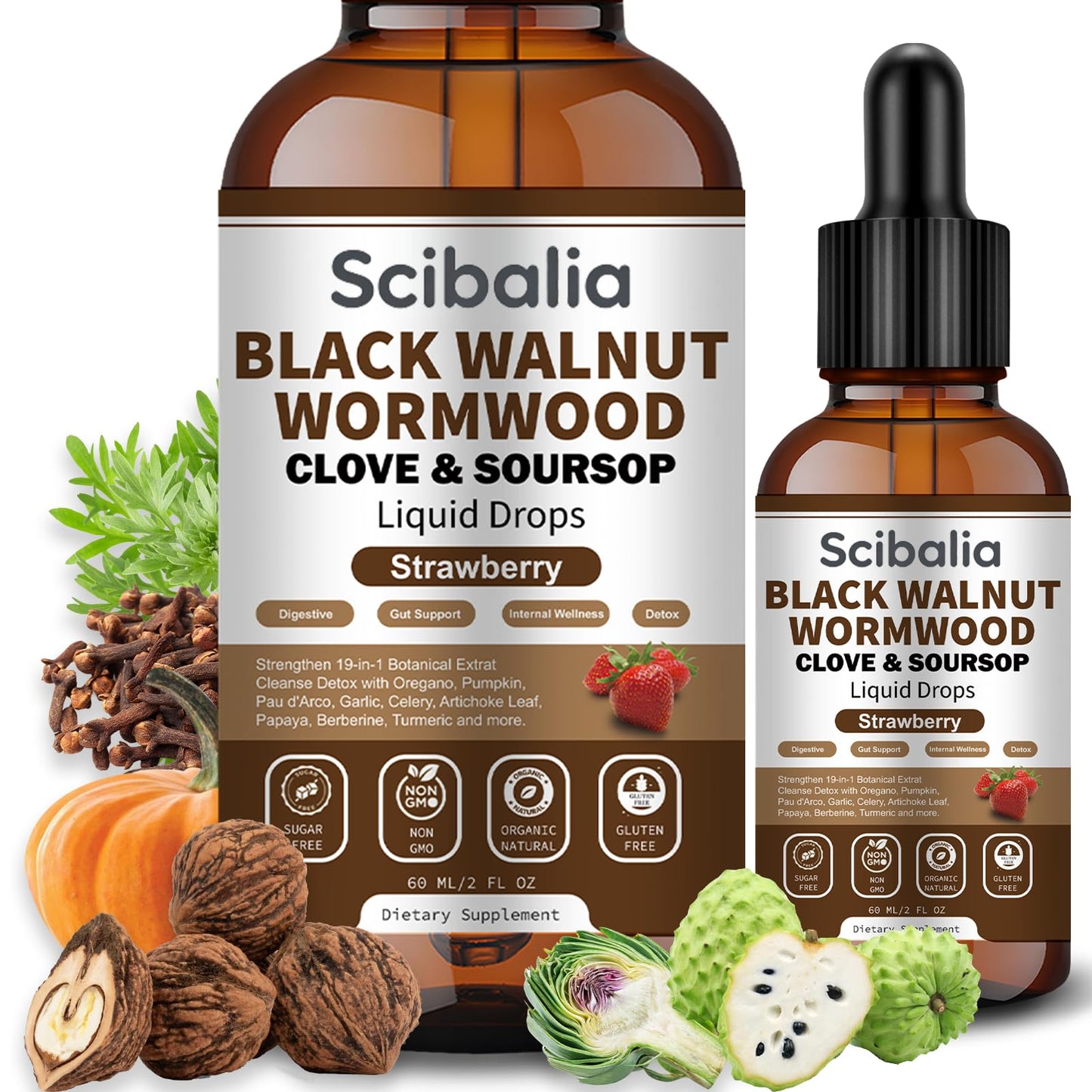 Scibalia Wormwood Black Walnut Clove Cleanse for Human Drops, 19-in-1 Triple-Action Gut Detox & Digestive Wellness Organic Wormwood Tincture w. Soursop
