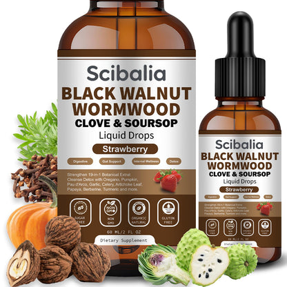 Scibalia Wormwood Black Walnut Clove Cleanse for Human Drops, 19-in-1 Triple-Action Gut Detox & Digestive Wellness Organic Wormwood Tincture w. Soursop