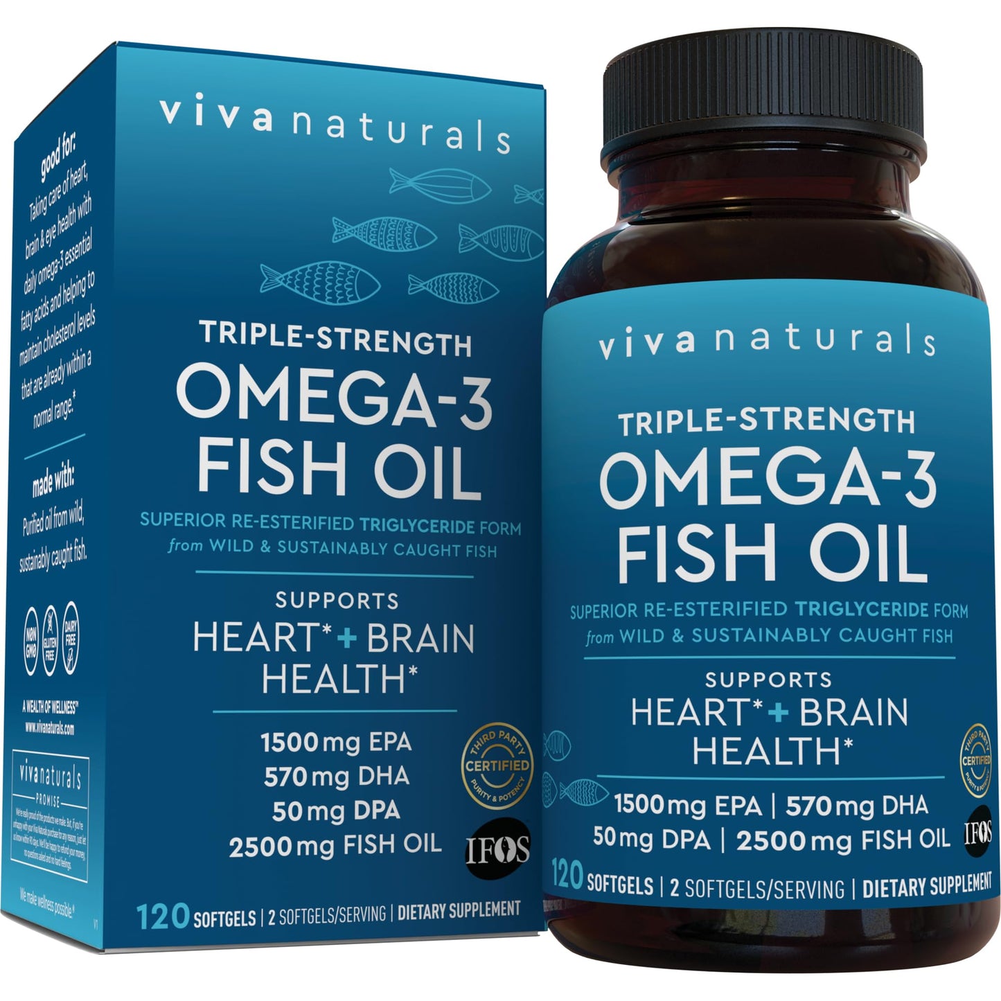 Viva Naturals Omega 3 Fish Oil Supplement for Women and Men - 2500 mg Triple Strength Fish Oil per Serving with Omega 3 Fatty Acids Including EPA, DHA DPA