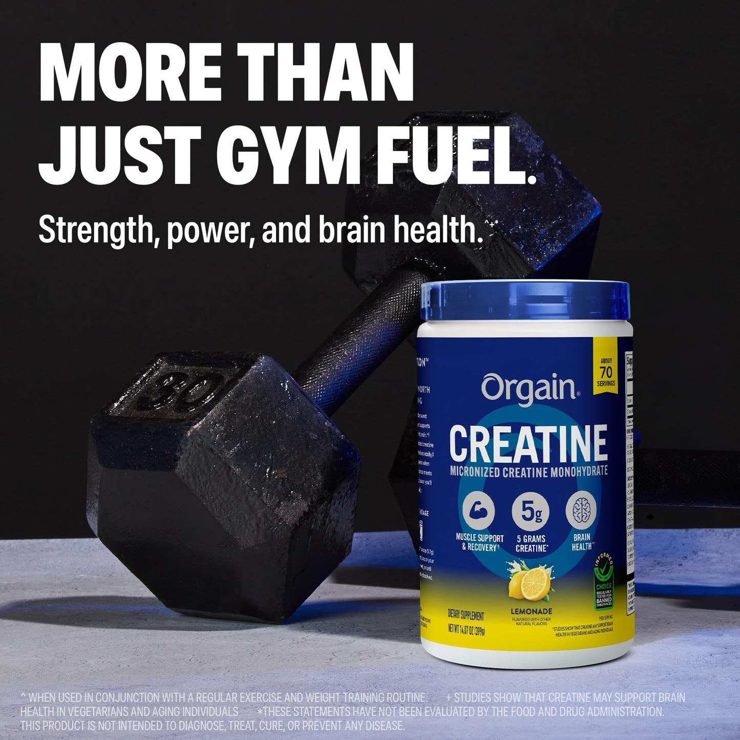Orgain Creatine Monohydrate Micronized Powder, Lemonade Flavored, 5g Creatine, 70 Servings, Supports Muscle Growth, Post Workout Recovery