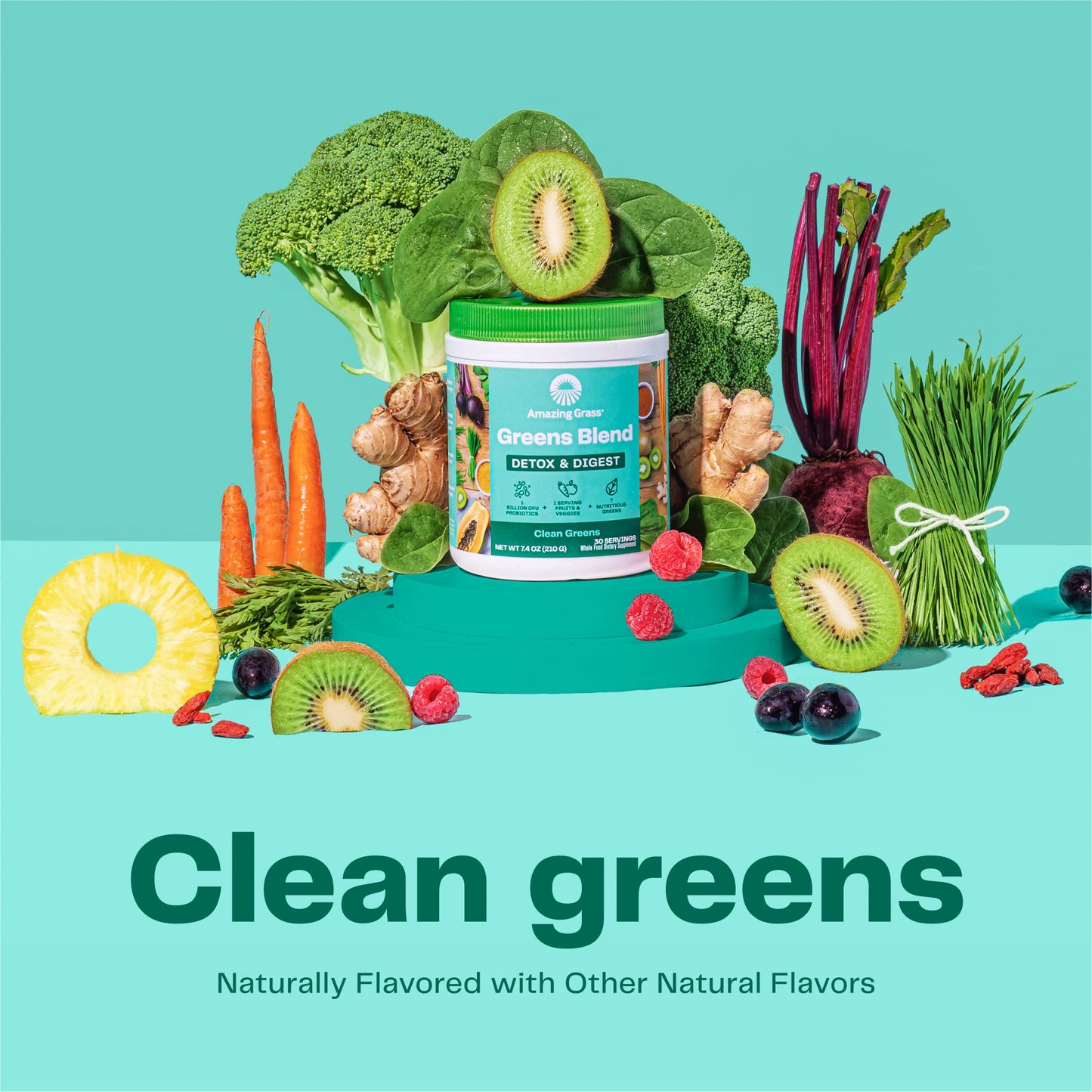 Amazing Grass Greens Blend Detox & Digest, Smoothie Mix, Cleanse with Super Greens Powder, Digestive Enzymes & Probiotics