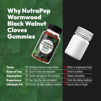 NutraPep Wormwood Black Walnut & Cloves Gummies - Gut Health Immune Support & Natural Detox Cleanse Traditional Herbal Supplement - Vegan Gluten-Free