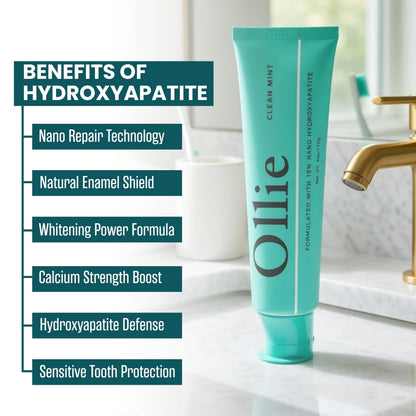 Ollie Fluoride Free 10% Nano Hydroxyapatite Toothpaste for Remineralizing Enamel, Sensitive Teeth & Whitening,