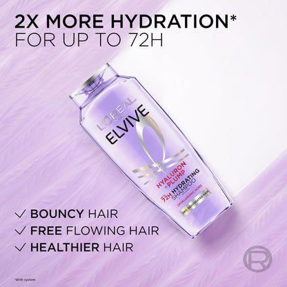 L'Oreal Paris Elvive Hyaluron Plump Hydrating Shampoo for Dehydrated, Dry Hair Infused